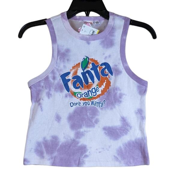 Fanta Tank Top Womens Large Racerback Crop Graphic Tie Dye Rib Knit Layer Purple - Picture 1 of 8